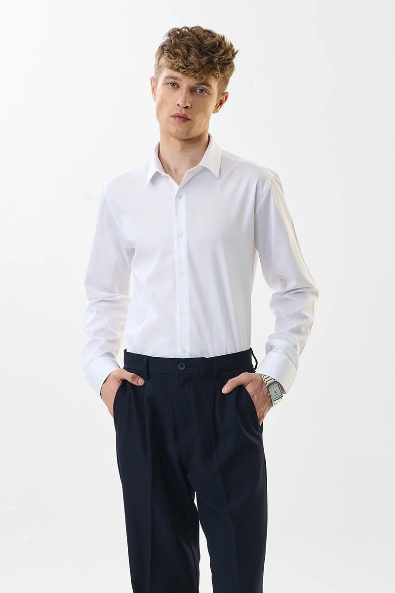 Snitch White Slim Fit Stretch White Luxe Shirt for Men | Best Price UAE
