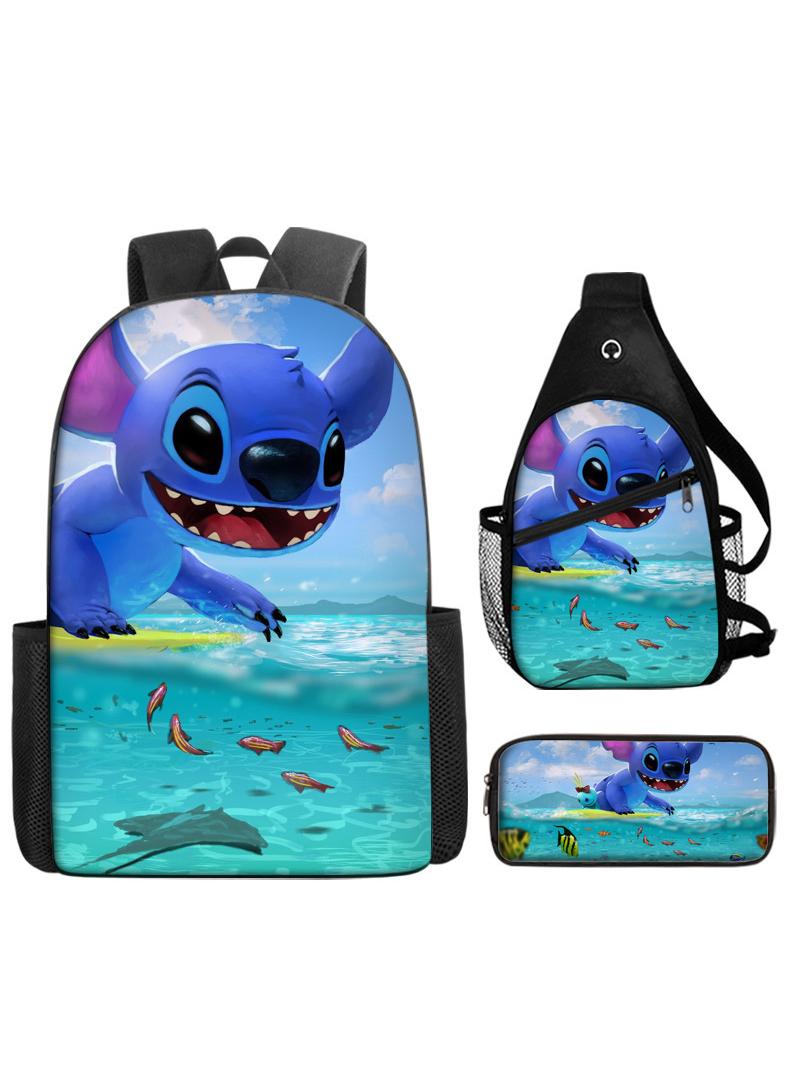 general 3-Piece Cartoon Stitch 3D Print Backpack Set - Image 1