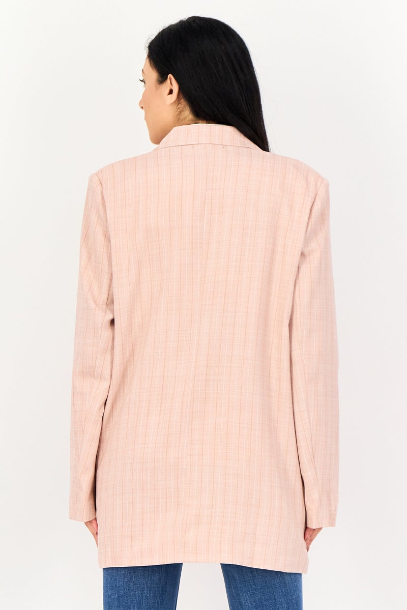 Archive Design Studio Women Regular Fit Plaid Blazer, Old Rose - Image 3