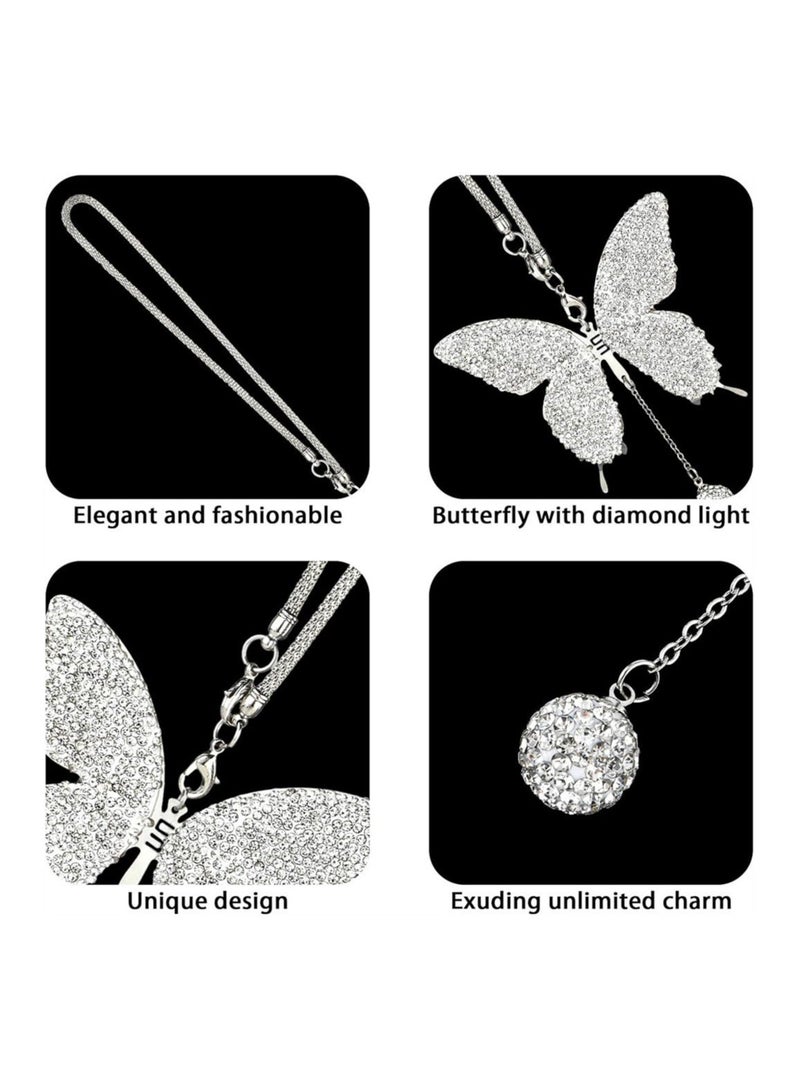 Captaintech Butterfly Car Accessories Car Interior Mirror Ornaments Car Bling Rearview Mirror Accessories Diamond Car Hanging Ornament Lucky Hanging Pendant Car Accessories for Women White - Image 5