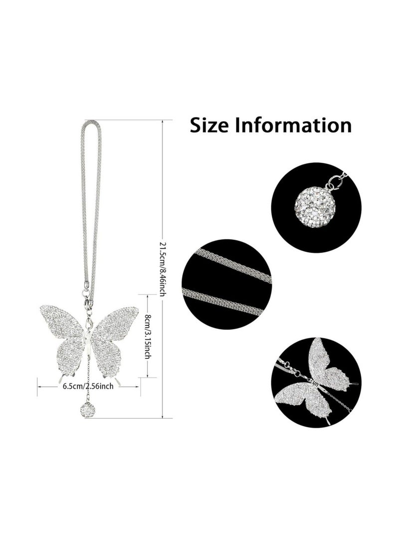 Captaintech Butterfly Car Accessories Car Interior Mirror Ornaments Car Bling Rearview Mirror Accessories Diamond Car Hanging Ornament Lucky Hanging Pendant Car Accessories for Women White - Image 4