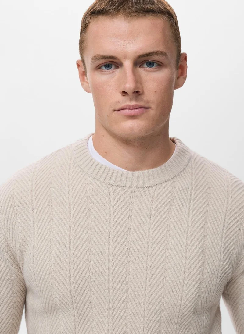 Mango Man Herringbone structured sweater