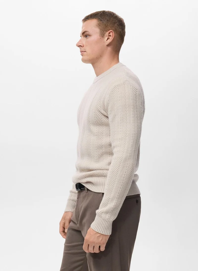 Mango Man Herringbone structured sweater