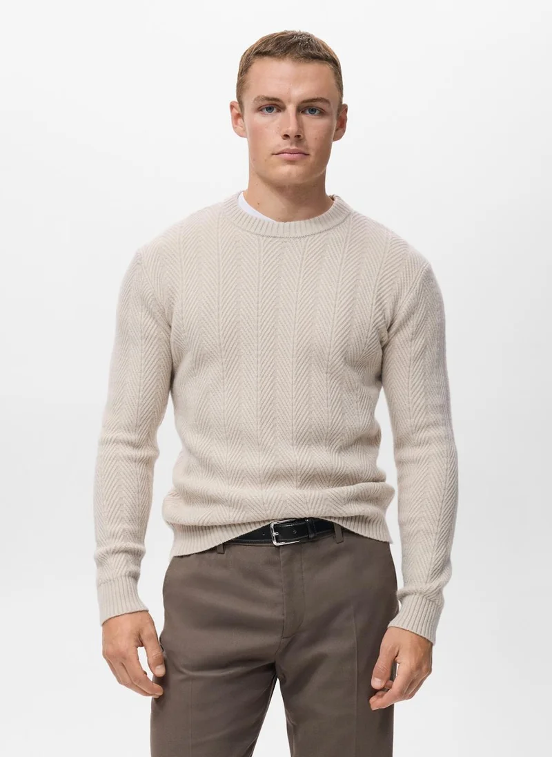 Mango Man Herringbone structured sweater
