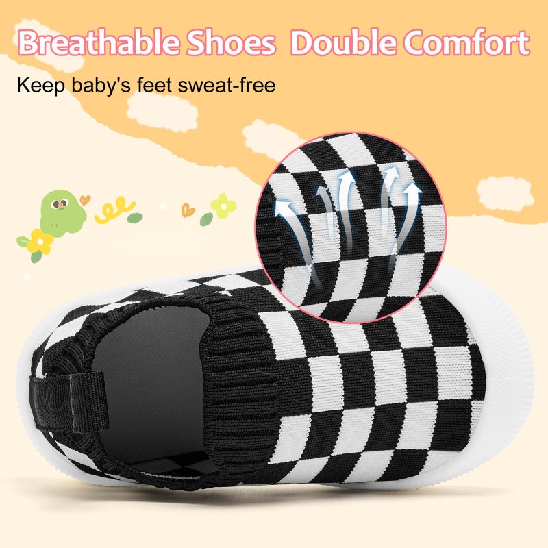 VIFUUR Baby Shoes Girls Boys Toddler Sneakers Non-Slip First Walkers Shoes for Babies Low Top Black Board Size 12-18 Months Infant - Image 4