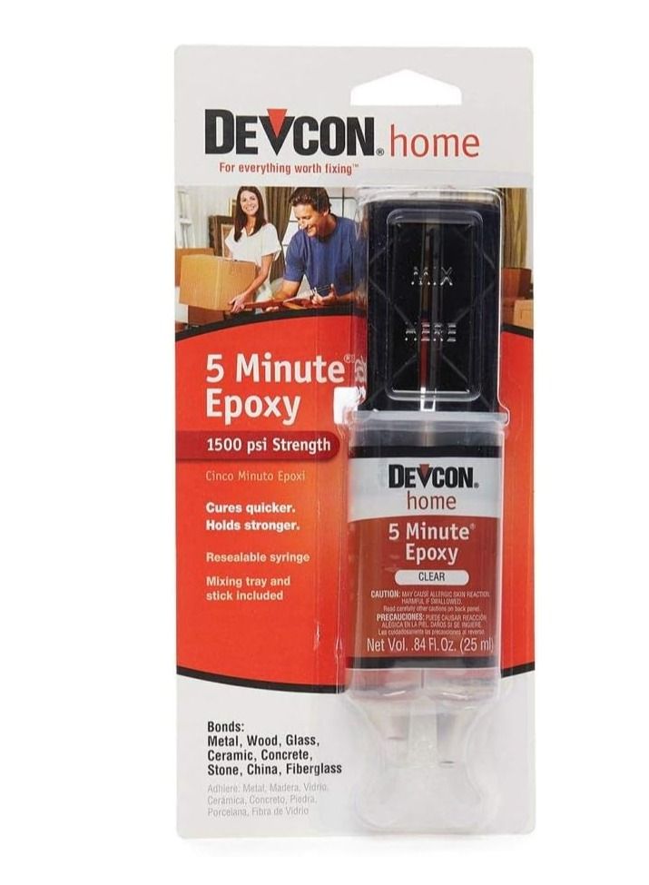 RACO Devcon 5 Minute Epoxy Syringe Tube 1500 Psi Strength Clear - Image 1