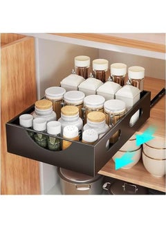 HOOKOR Pull Out Cabinet Organizer Fixed With Adhesive Nano Film,Heavy Duty Storage and Organizer Sliding Drawer Pantry Shelves,Pull Out Cabinet Organizer for Kitchen,Living Room,Bathroom,Home (Black)  - Image 1
