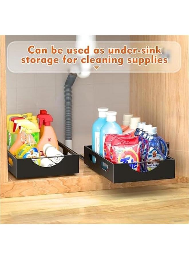 HOOKOR Pull Out Cabinet Organizer Fixed With Adhesive Nano Film,Heavy Duty Storage and Organizer Sliding Drawer Pantry Shelves,Pull Out Cabinet Organizer for Kitchen,Living Room,Bathroom,Home (Black)  - Image 5