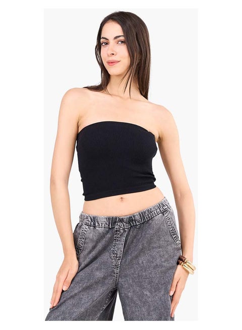 Strapless Cropped Ribbed Top
