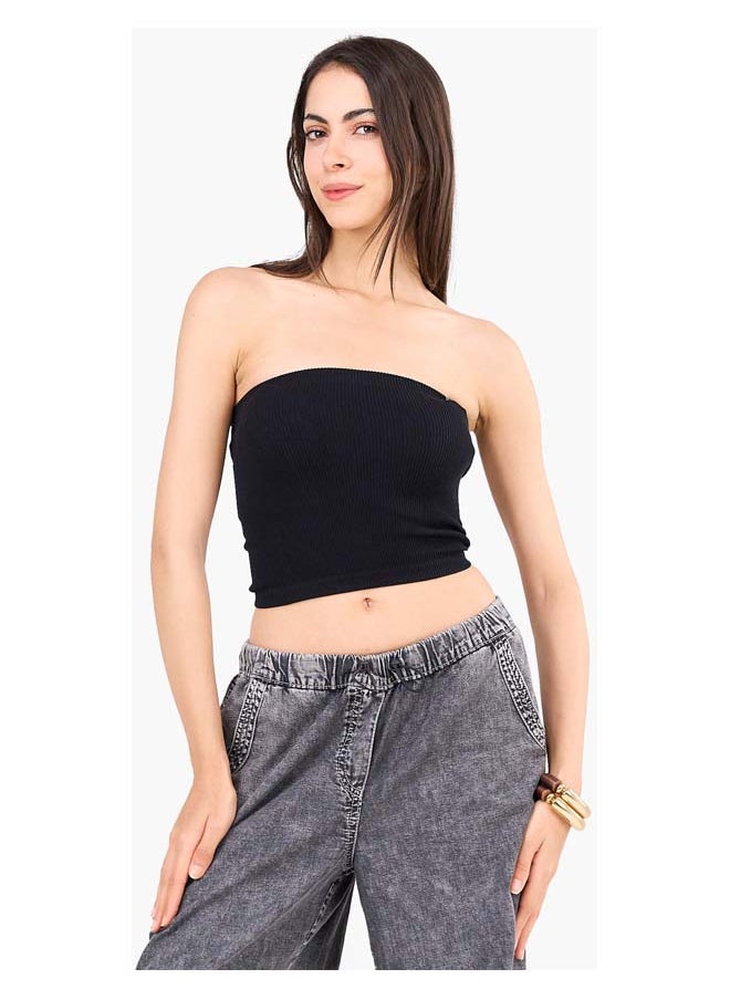 Clue Strapless Cropped Ribbed Top  - Image 1