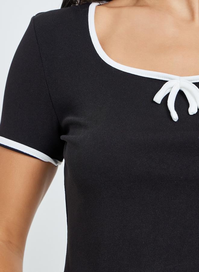 Styli Black Ribbed Knit Top With White Trim - Image 4
