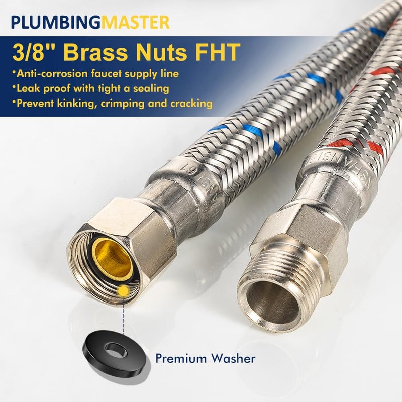 PLUMBINGMASTER 2 Pcs 12 Inch Faucet Supply Conector Extension, 3/8 OD Comp (Male) x 3/8 Comp (Female) Supply Lineï¼ŒFaucet Hose for Kitchen Bathroom - Image 5