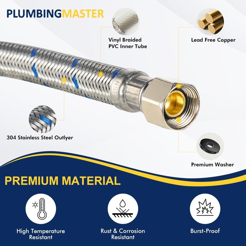 PLUMBINGMASTER 2 Pcs 12 Inch Faucet Supply Conector Extension, 3/8 OD Comp (Male) x 3/8 Comp (Female) Supply Lineï¼ŒFaucet Hose for Kitchen Bathroom - Image 4