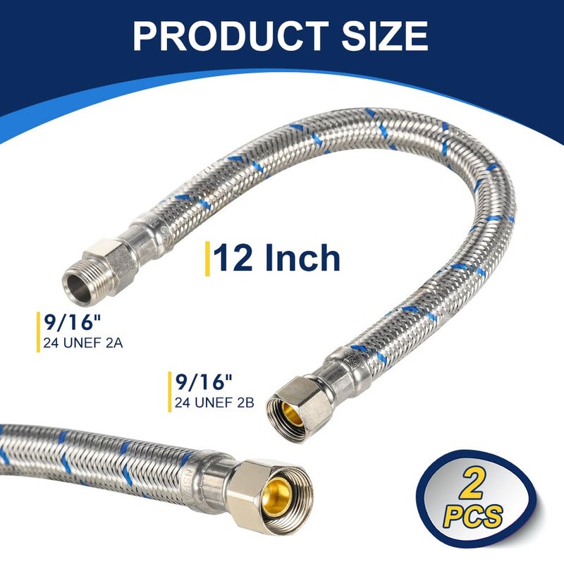 PLUMBINGMASTER 2 Pcs 12 Inch Faucet Supply Conector Extension, 3/8 OD Comp (Male) x 3/8 Comp (Female) Supply Lineï¼ŒFaucet Hose for Kitchen Bathroom - Image 3