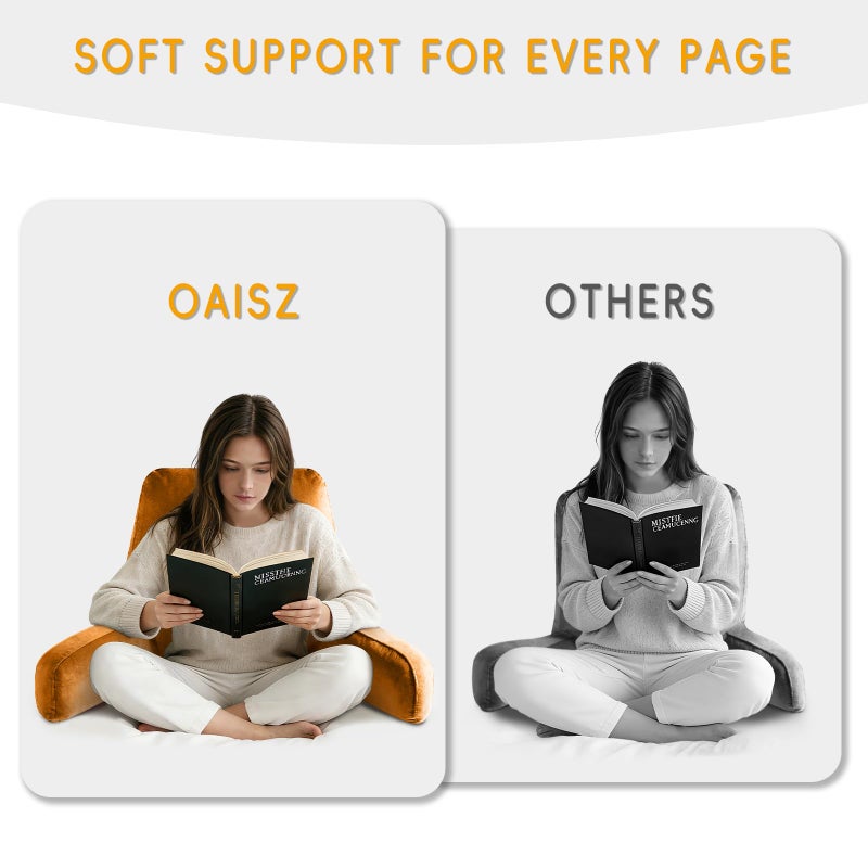 OAISZ Reading Pillow for Sitting in Bed Adult, X-Large Reading Pillow with Shredded Memory Foam, Back Pillow for Sitting Up with Extend Arms, Pockets, Bed Pillow with Washable Cover, Orange - Image 5