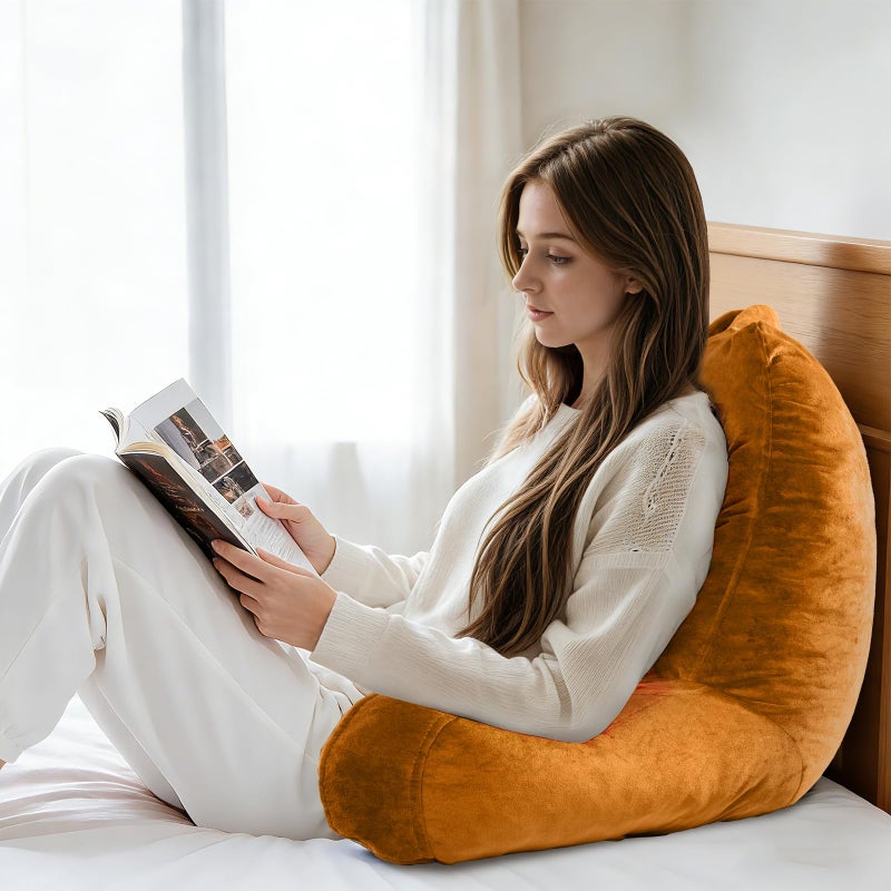OAISZ Reading Pillow for Sitting in Bed Adult, X-Large Reading Pillow with Shredded Memory Foam, Back Pillow for Sitting Up with Extend Arms, Pockets, Bed Pillow with Washable Cover, Orange - Image 3