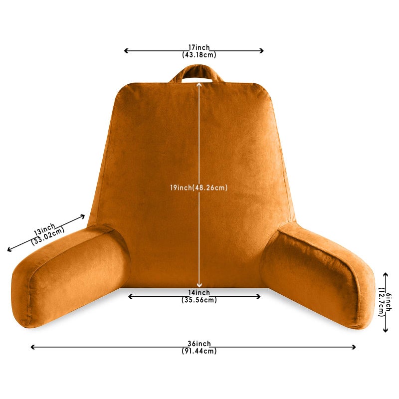 OAISZ Reading Pillow for Sitting in Bed Adult, X-Large Reading Pillow with Shredded Memory Foam, Back Pillow for Sitting Up with Extend Arms, Pockets, Bed Pillow with Washable Cover, Orange - Image 2