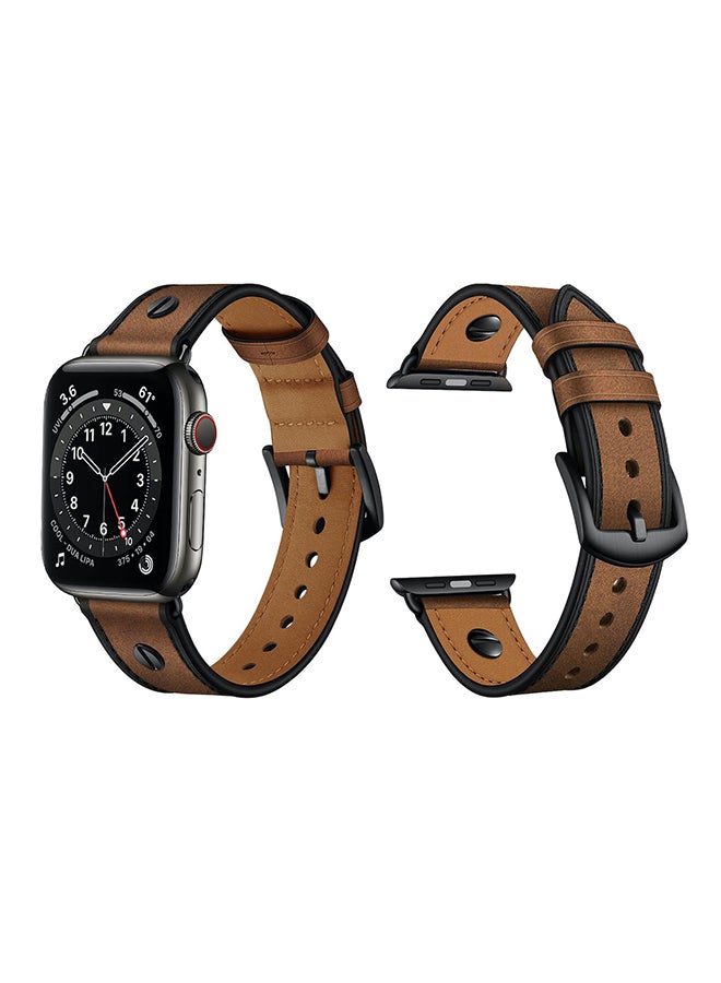 Perfii One Rivet Leather Replacement Band For Apple Watch Series 6/SE/5/4/3/2/1 Rough Brown