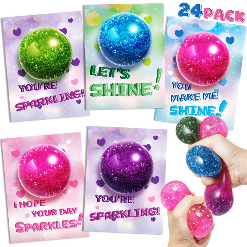 AuroTops Valentines Day Cards for Kids24 Pack Stretchy Ball with Cute Valentines CardsSqueeze Toys Fidget Toys Bulk for Valentine Party Favors for Boys GirlsValentines Day Exchange Gifts - Image 3