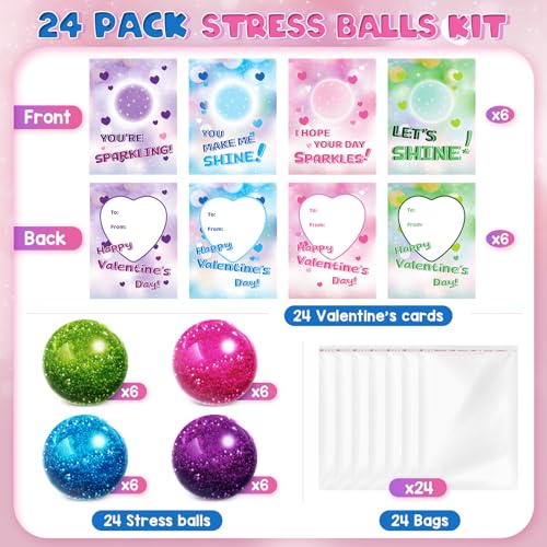 AuroTops Valentines Day Cards for Kids24 Pack Stretchy Ball with Cute Valentines CardsSqueeze Toys Fidget Toys Bulk for Valentine Party Favors for Boys GirlsValentines Day Exchange Gifts - Image 5