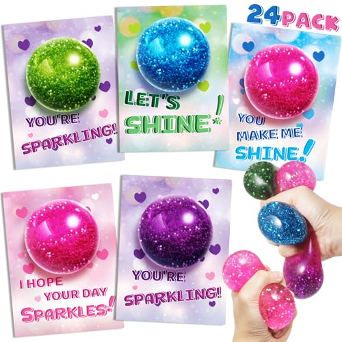 AuroTops Valentines Day Cards for Kids24 Pack Stretchy Ball with Cute Valentines CardsSqueeze Toys Fidget Toys Bulk for Valentine Party Favors for Boys GirlsValentines Day Exchange Gifts - Image 1