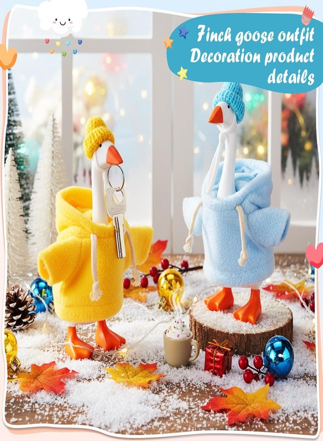 SilTriangle 4 Set 7 Inch Mini Desk Goose Knitted Outfits Magnetic Goose Key Holder Multiple Colors Clothes for Magnetic Duck Statue Desk Key Holder Decor(Hooded) - Image 3