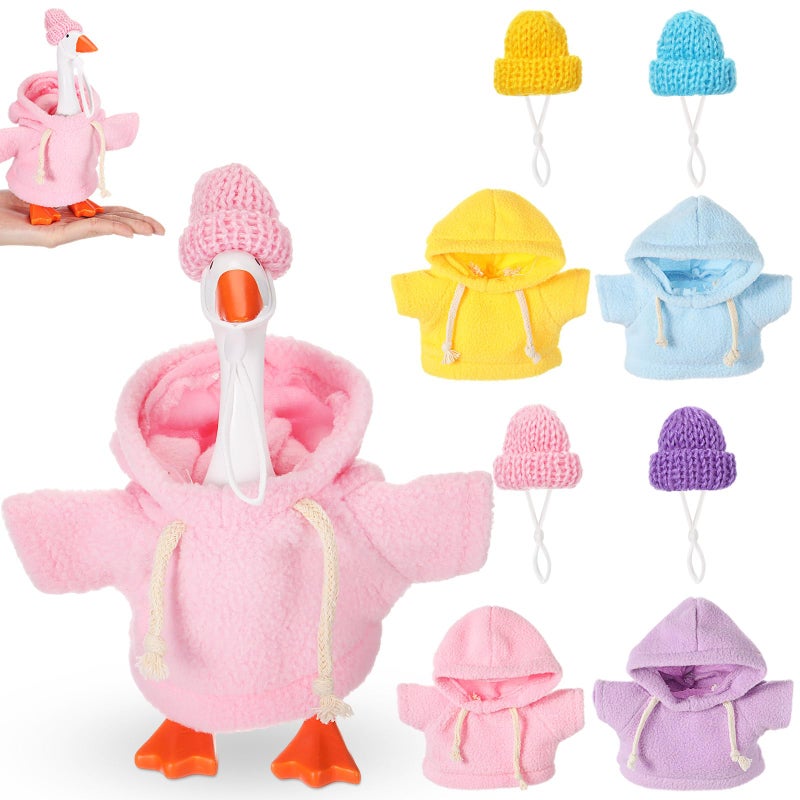 SilTriangle 4 Set 7 Inch Mini Desk Goose Knitted Outfits Magnetic Goose Key Holder Multiple Colors Clothes for Magnetic Duck Statue Desk Key Holder Decor(Hooded) - Image 1