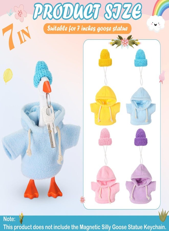 SilTriangle 4 Set 7 Inch Mini Desk Goose Knitted Outfits Magnetic Goose Key Holder Multiple Colors Clothes for Magnetic Duck Statue Desk Key Holder Decor(Hooded) - Image 2