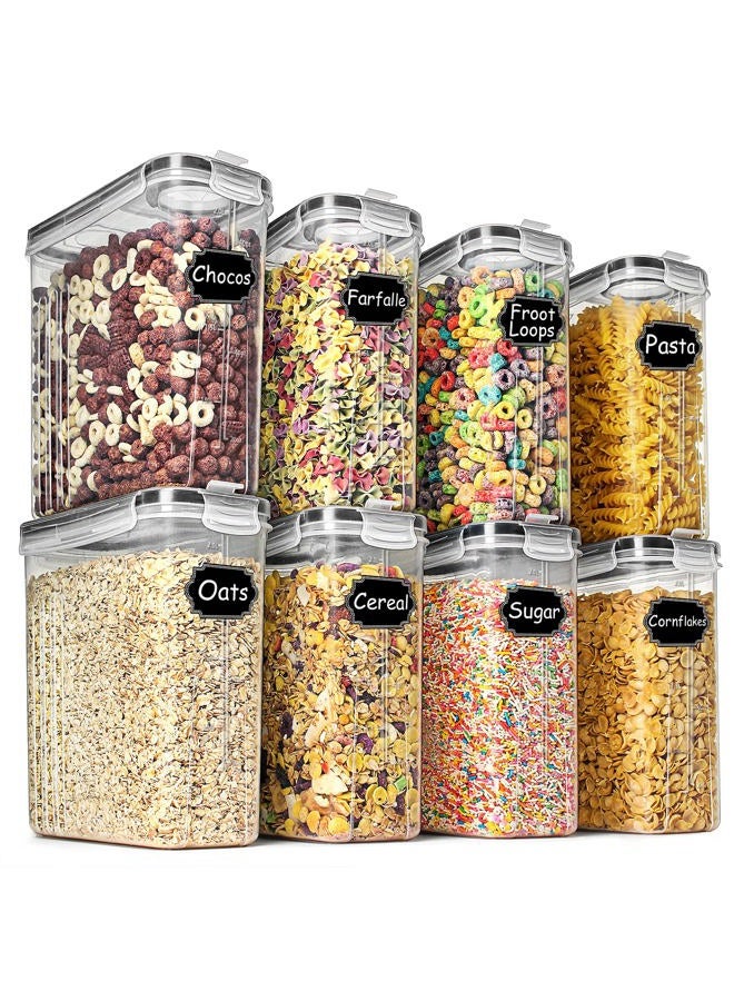 Wildone 8 x 2.5L Capacity Cereal & Dry Food Airtight Containers for Sugar, Flour etc - Black Leak Proof Lids - Image 1