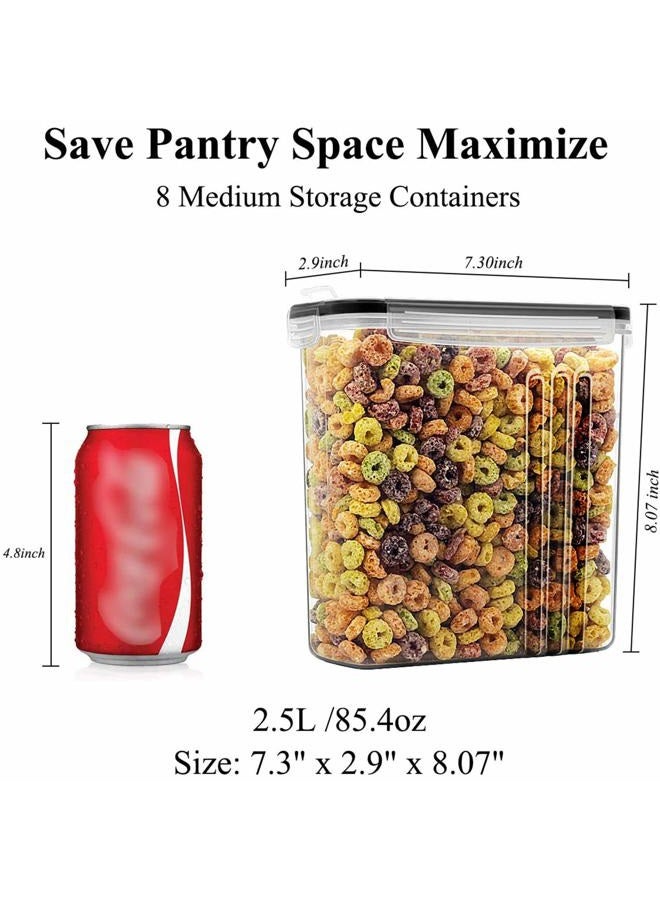 Wildone 8 x 2.5L Capacity Cereal & Dry Food Airtight Containers for Sugar, Flour etc - Black Leak Proof Lids - Image 3