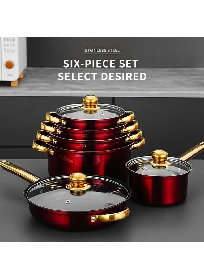 Orange 6 Piece Non Stick Cookware Set Pots Pans With Lids - Image 2
