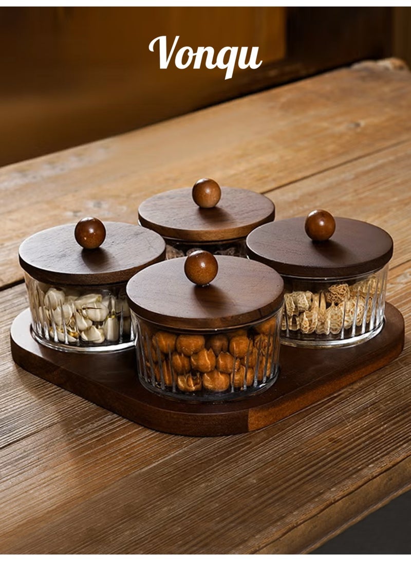 Vonqu Wood Grain Glass Fruit Plate – Versatile Serving Tray for Dried Fruits, Nuts, Candy, Cookies, Chips, and Party Snacks - Image 1