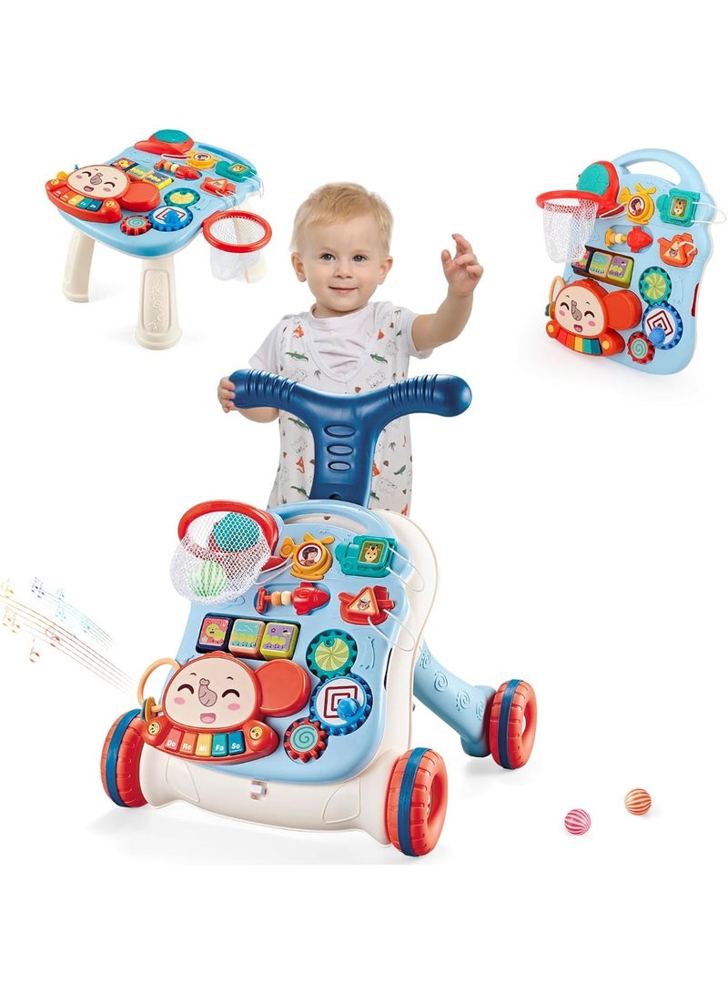 مشاية أطفال 3 في 1، تعلم المشي، الجلوس والوقوف، ألعاب دفع تعليمية مبكرة مع لوحة موسيقى للأطفال الرضع من عمر 12 شهرًا فما فوق، أزرق - Image 1