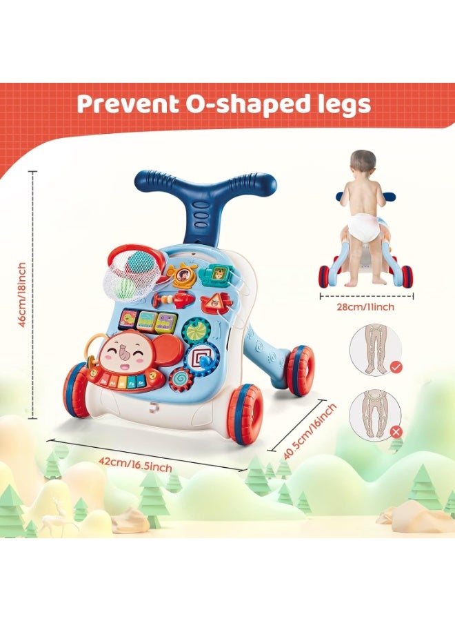 مشاية أطفال 3 في 1، تعلم المشي، الجلوس والوقوف، ألعاب دفع تعليمية مبكرة مع لوحة موسيقى للأطفال الرضع من عمر 12 شهرًا فما فوق، أزرق - Image 2