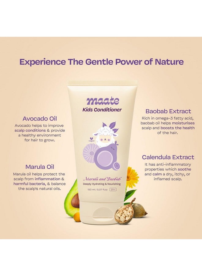 Maate Marula & Baobab Kids Conditioner 150 ml | For Curly & Frizzy Hair | Naturally Nourishes and Hydrates Hair | Enriched With Coconut & Olive Oil | Vegan | Tangle-Free | For Kid 3 Years and Older - Image 5