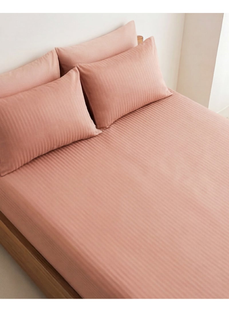 Elega Decor 210TC Cotton Satin Single Strpies Bed Sheet Set 2PC | Soft Breathable Satin Flat Sheet 180x260 cm | 1 pillowcase 50x75 cm | OEKO-TEX & ECAS Certified - Image 1