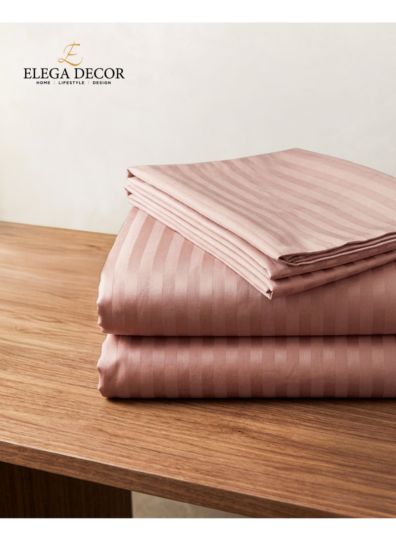 Elega Decor 210TC Cotton Satin Single Strpies Bed Sheet Set 2PC | Soft Breathable Satin Flat Sheet 180x260 cm | 1 pillowcase 50x75 cm | OEKO-TEX & ECAS Certified - Image 2