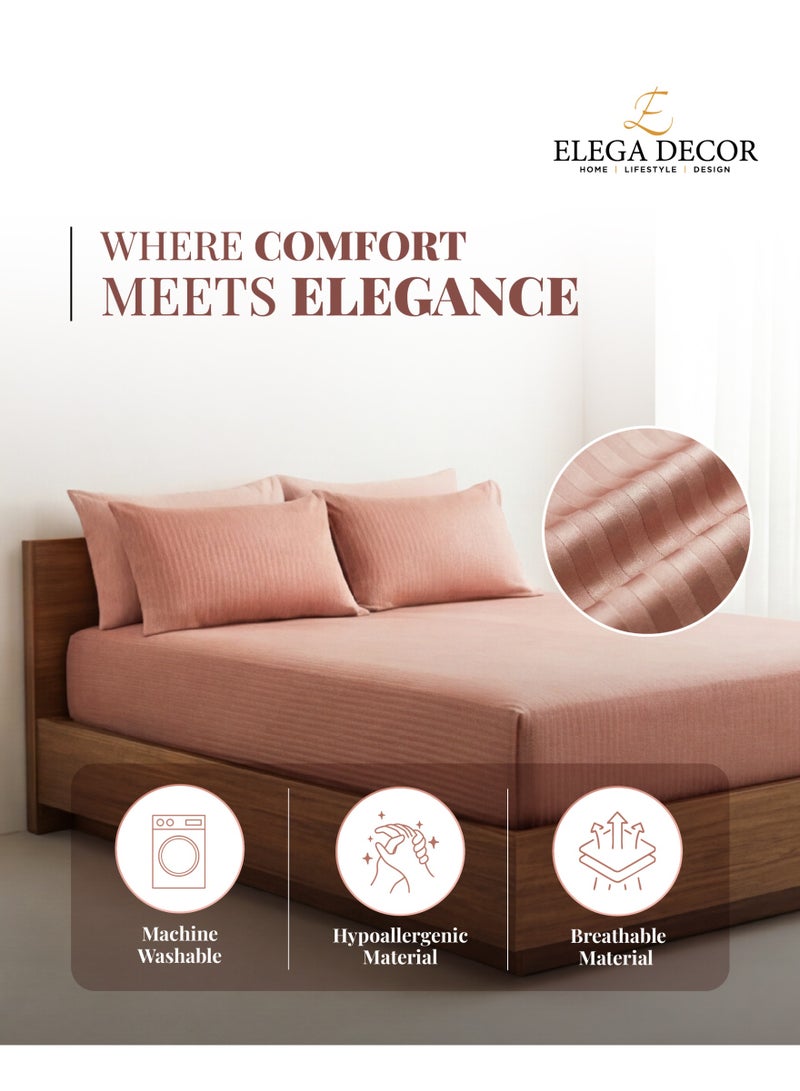 Elega Decor 210TC Cotton Satin Single Strpies Bed Sheet Set 2PC | Soft Breathable Satin Flat Sheet 180x260 cm | 1 pillowcase 50x75 cm | OEKO-TEX & ECAS Certified - Image 3