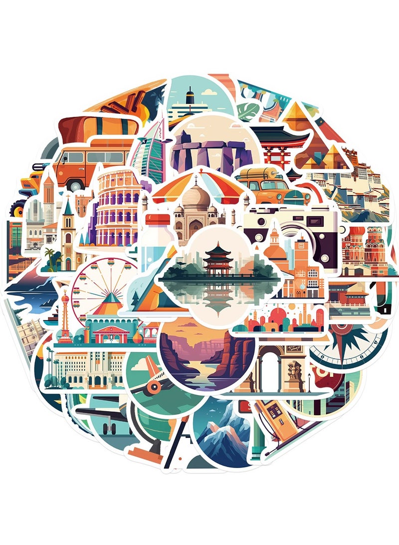 ORAINBOW World Travel City Stickers for Luggage 65Pcs Waterproof Vinyl Travel Stickers Pack for Water Bottle Laptop Bicycle Suitcase Scrapbook Journal Cars Famous City Scenery Decals - Image 1
