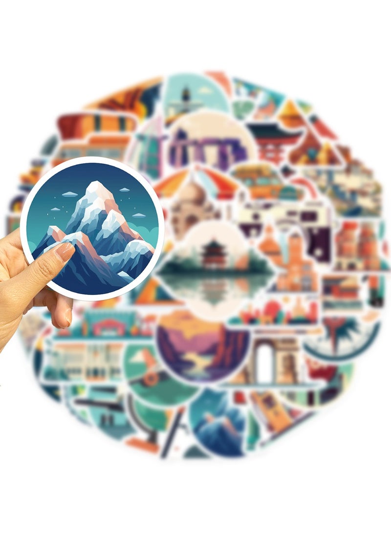 ORAINBOW World Travel City Stickers for Luggage 65Pcs Waterproof Vinyl Travel Stickers Pack for Water Bottle Laptop Bicycle Suitcase Scrapbook Journal Cars Famous City Scenery Decals - Image 4