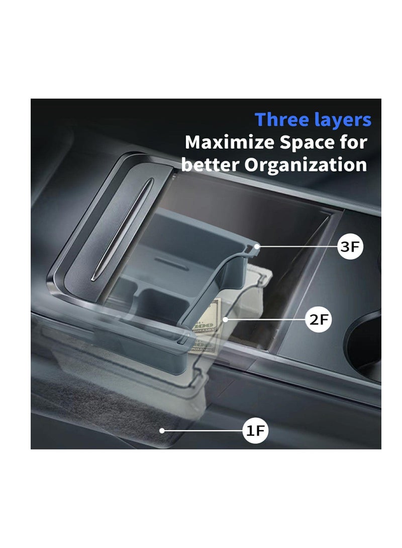 Light Transmission Design Center Console Organizer Tray for 2021-2023 Tesla Model Y Model 3, Washable Silicone Liner Refresh Console Model 3 Model Y Accessories, 3 Compartments(Gray Trim) - Image 3