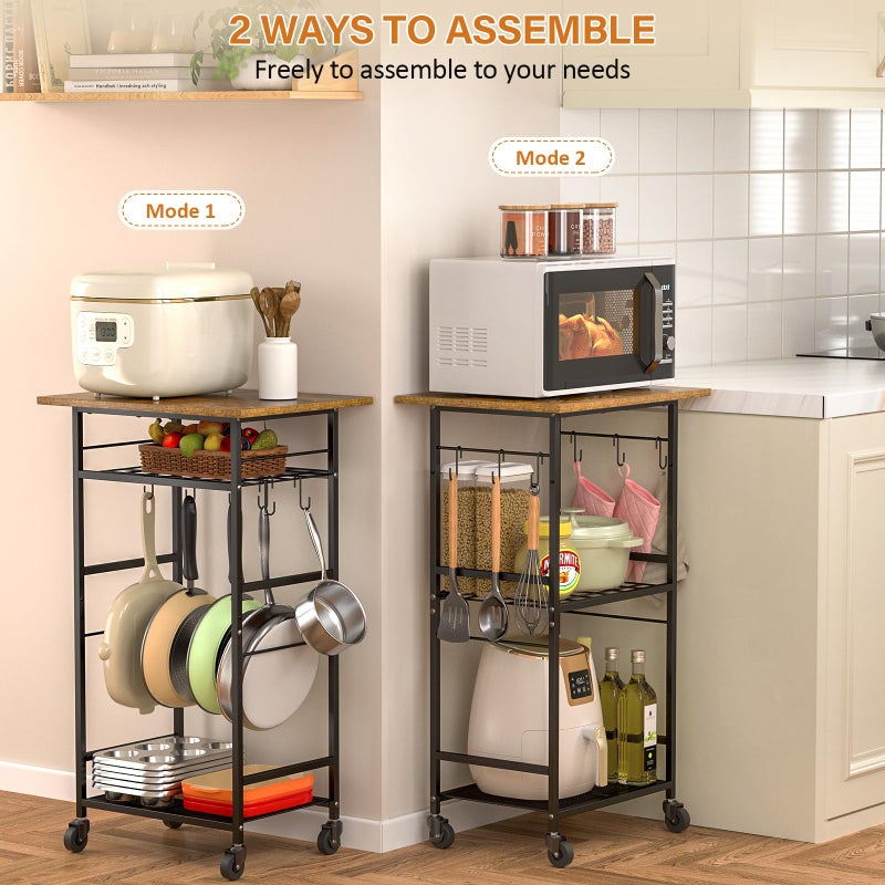 ThreeHio Rolling Kitchen Microwave Cart, 3 Tier Microwave Table Stand with Adjustable Shelf, Kitchen Storage Rack on Wheels, Coffee Station Cart Rack Shelf Organizer for Living Room Office, Balcony - Image 2