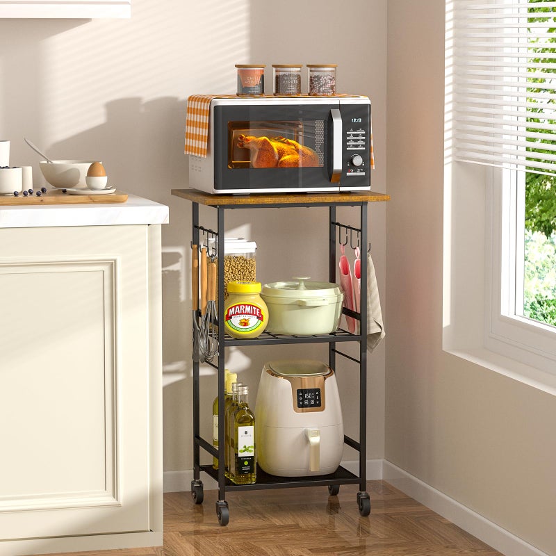 ThreeHio Rolling Kitchen Microwave Cart, 3 Tier Microwave Table Stand with Adjustable Shelf, Kitchen Storage Rack on Wheels, Coffee Station Cart Rack Shelf Organizer for Living Room Office, Balcony - Image 1
