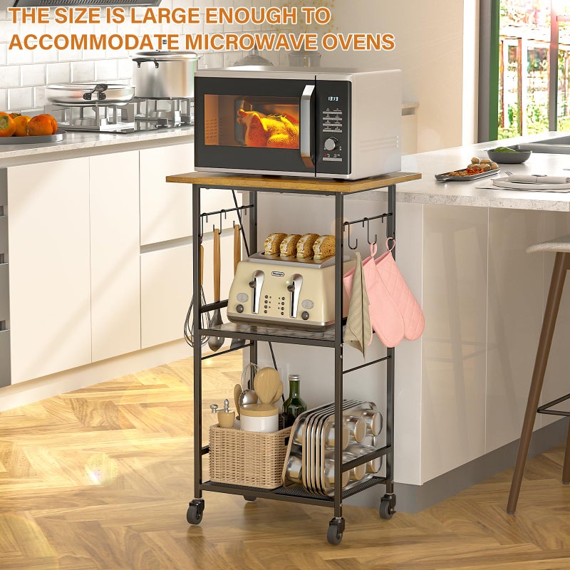 ThreeHio Rolling Kitchen Microwave Cart, 3 Tier Microwave Table Stand with Adjustable Shelf, Kitchen Storage Rack on Wheels, Coffee Station Cart Rack Shelf Organizer for Living Room Office, Balcony - Image 5