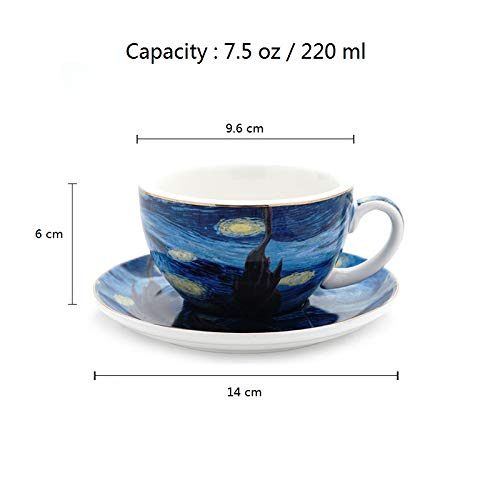 Coffeezone Vincent Van Gogh Art The Starry Night Porcelain Cappuccino Coffee Cup Saucer (Cappuccino 7.5 oz) - Image 2