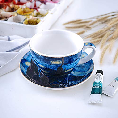 Coffeezone Vincent Van Gogh Art The Starry Night Porcelain Cappuccino Coffee Cup Saucer (Cappuccino 7.5 oz) - Image 4