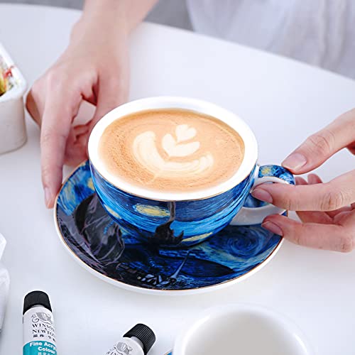 Coffeezone Vincent Van Gogh Art The Starry Night Porcelain Cappuccino Coffee Cup Saucer (Cappuccino 7.5 oz) - Image 5