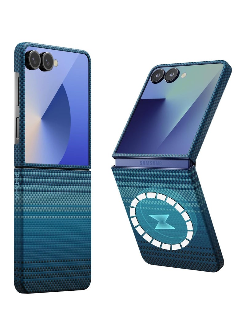 PITAKA حافظة بيتاكا لجهاز Z Flip 7، متوافقة مع MagSafe، حافظة رفيعة وخفيفة لجهاز Galaxy Z Flip 7 مع شعور باللمس بدون حافظة، مصنوعة من ألياف أراميد 1500D، شروق القمر - Image 1