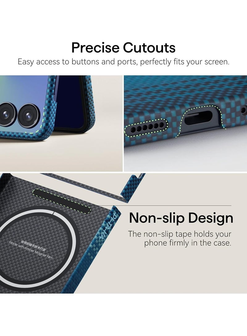 PITAKA حافظة بيتاكا لجهاز Z Flip 7، متوافقة مع MagSafe، حافظة رفيعة وخفيفة لجهاز Galaxy Z Flip 7 مع شعور باللمس بدون حافظة، مصنوعة من ألياف أراميد 1500D، شروق القمر - Image 3