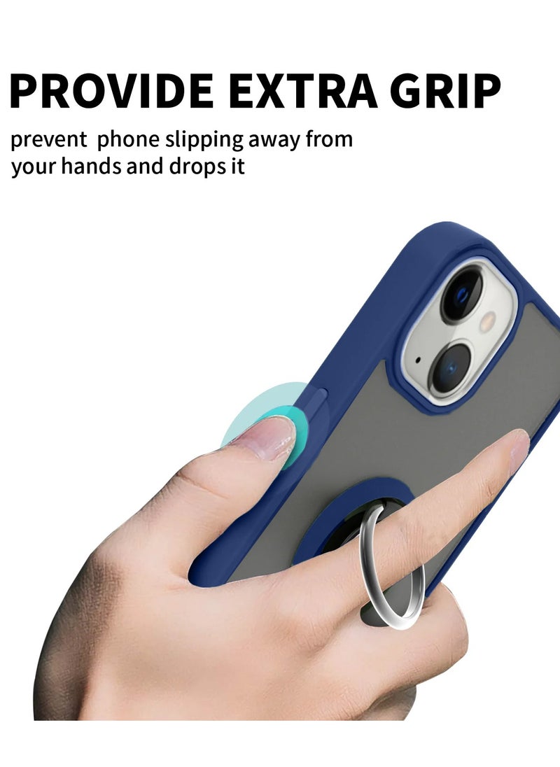 Wtech - Finger Grip Magnetic Hold Kickstand Ring Finger With Built-In Iron Case Cover For Apple iPhone 15 Plus 2023 Navy Blue - Image 1